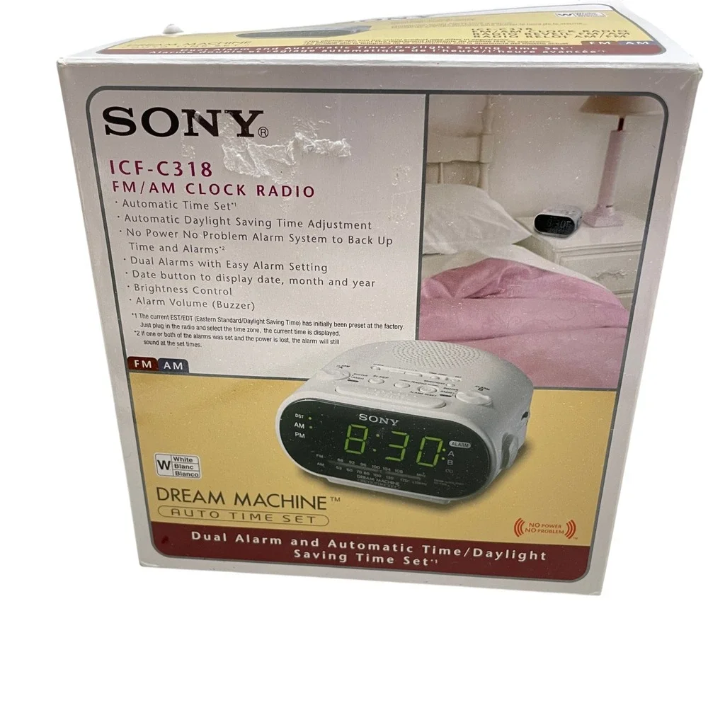 Sony ICF-C318 FM/AM Clock Radio Dream Machine Auto Time Set Works
